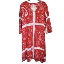Antica Sartoria Dress Small Red Paisley Boho Beach Midi Retro Vacation Italy