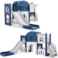 Toddler Slide 8 in1 Indoor Outdoor Playset Age1-3, Blue