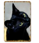Retro Black Cat Metal Sign Vintage Distressed Iron Tin Wall Art Yellow Eyes Home