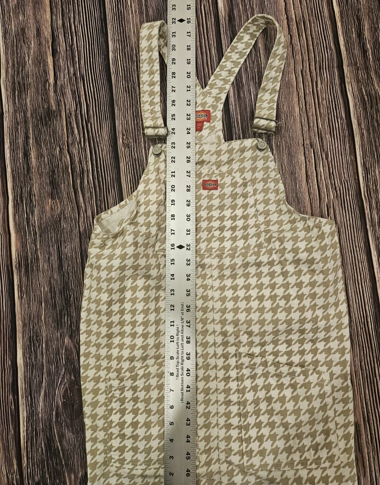 DICKIES XL Girls Houndstooth Tan Overall Dress Buckles Denim Pockets Jerry Leigh - Image 2 of 4