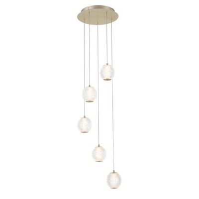 Multi Tropfen Pendelleuchte 5-flammig satiniert Messing LED Cluster 21W 3000K IP20 verstellbar