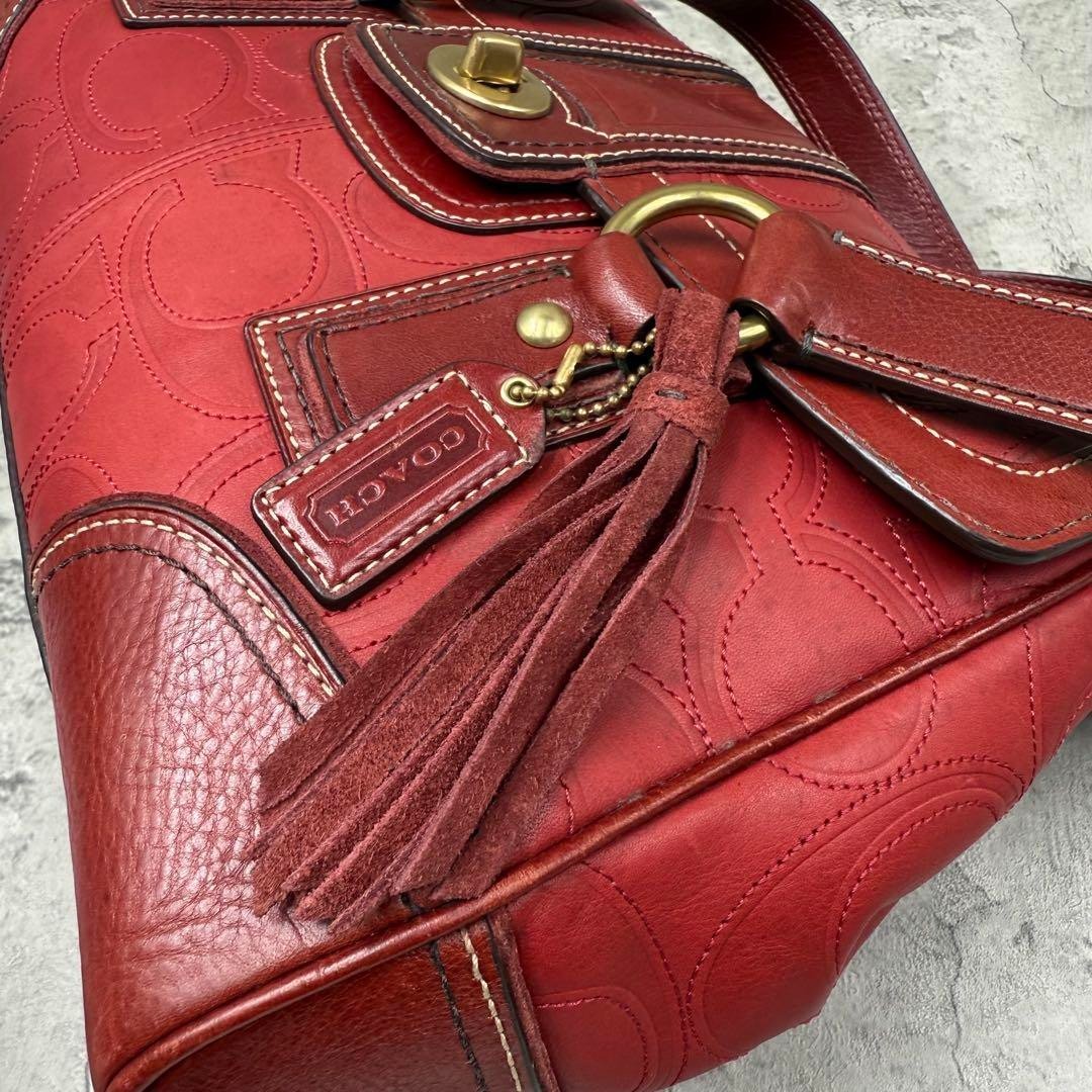 COACH Hampton Y2K Red Leather Handbag Mini Boston Tote Shoulder