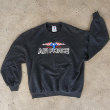 Vintage Jerzees US Air Force Sweatshirt Eagle USA Graphic Black Crewneck Large