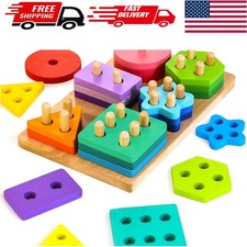 Creative Rainbow Wooden Blocks Toy - 24 Large Pieces for Early Learning Fun