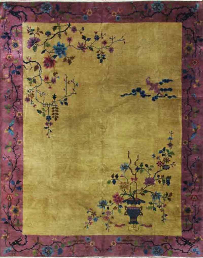 Antique Art Deco Chinese Oriental Carpet, 7'8" x 9'7"  Four Dragon #17266