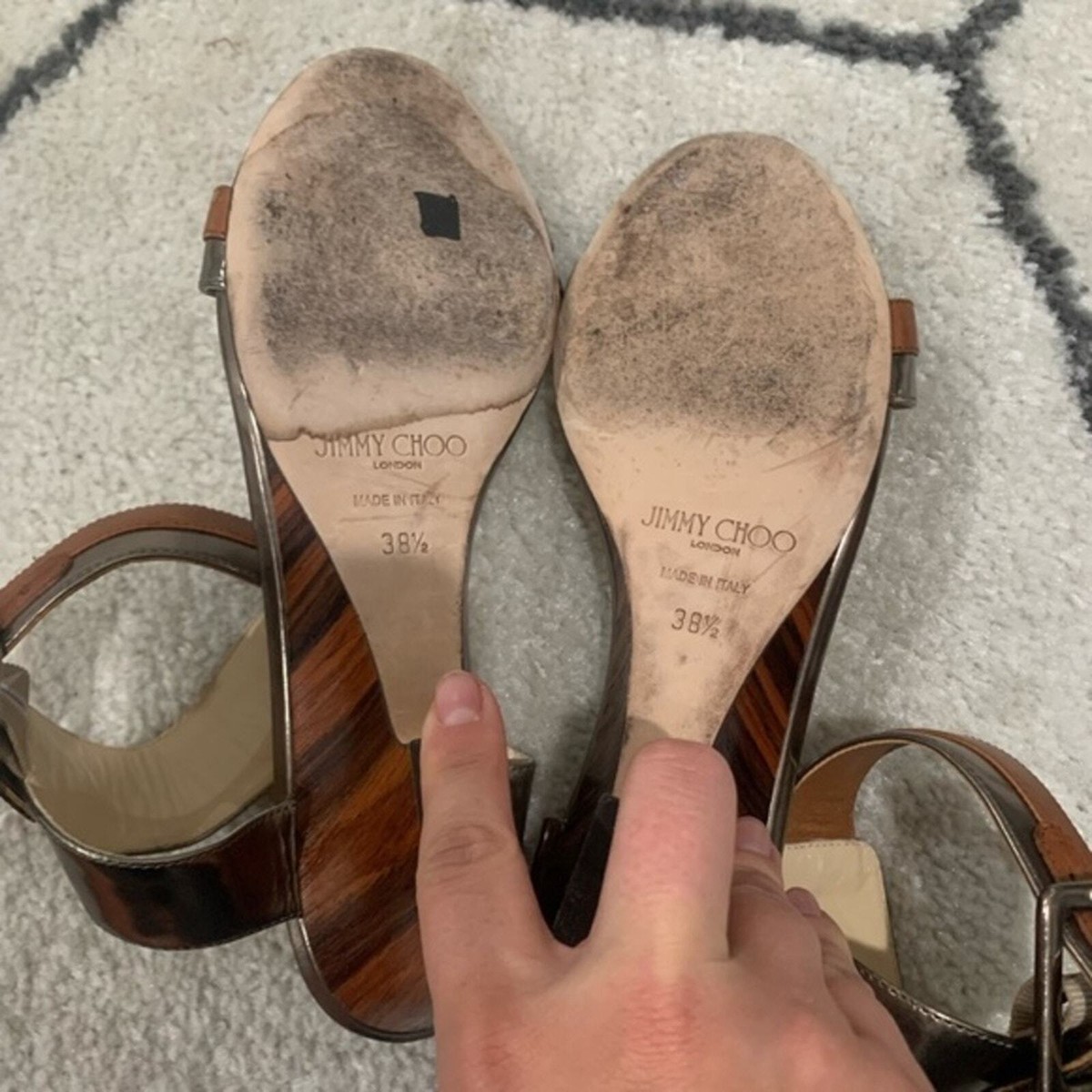 Jimmy Choo Sandal Heels Mansy Two Toned Wood Demi Wedges in  display picture 1