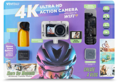Vivitar 4K Ultra HD Action Camera Kit, Dual Screen, Wifi,  SD Card Puerto Rico
