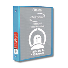 Binder 1 Inch 3-Ring View w/2-Pockets, Clear View - Cyan