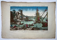 MINORCA BALEARIC ISLANDS 1760 LARGE NICE ANTIQUE OPTICAL VIEW 18TH CENTURY
