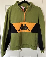 Kappa 1/4 Zip Pullover Sweater Large Green Black Orange Silhouette Geometric