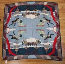 Vtg Elaine Gold Collection XIIX Silk Winter Ice Skating 31" Square Scarf