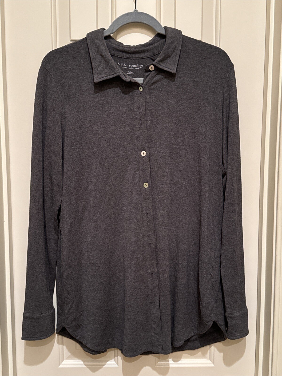 Soft Surroundings Gray Long Line Cardigan Size M Criss Cross Back