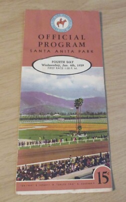 VTG 1939 'OFFICIAL PROGRAM'~Santa Anita Park HORSE RACING~Hal Roach President~