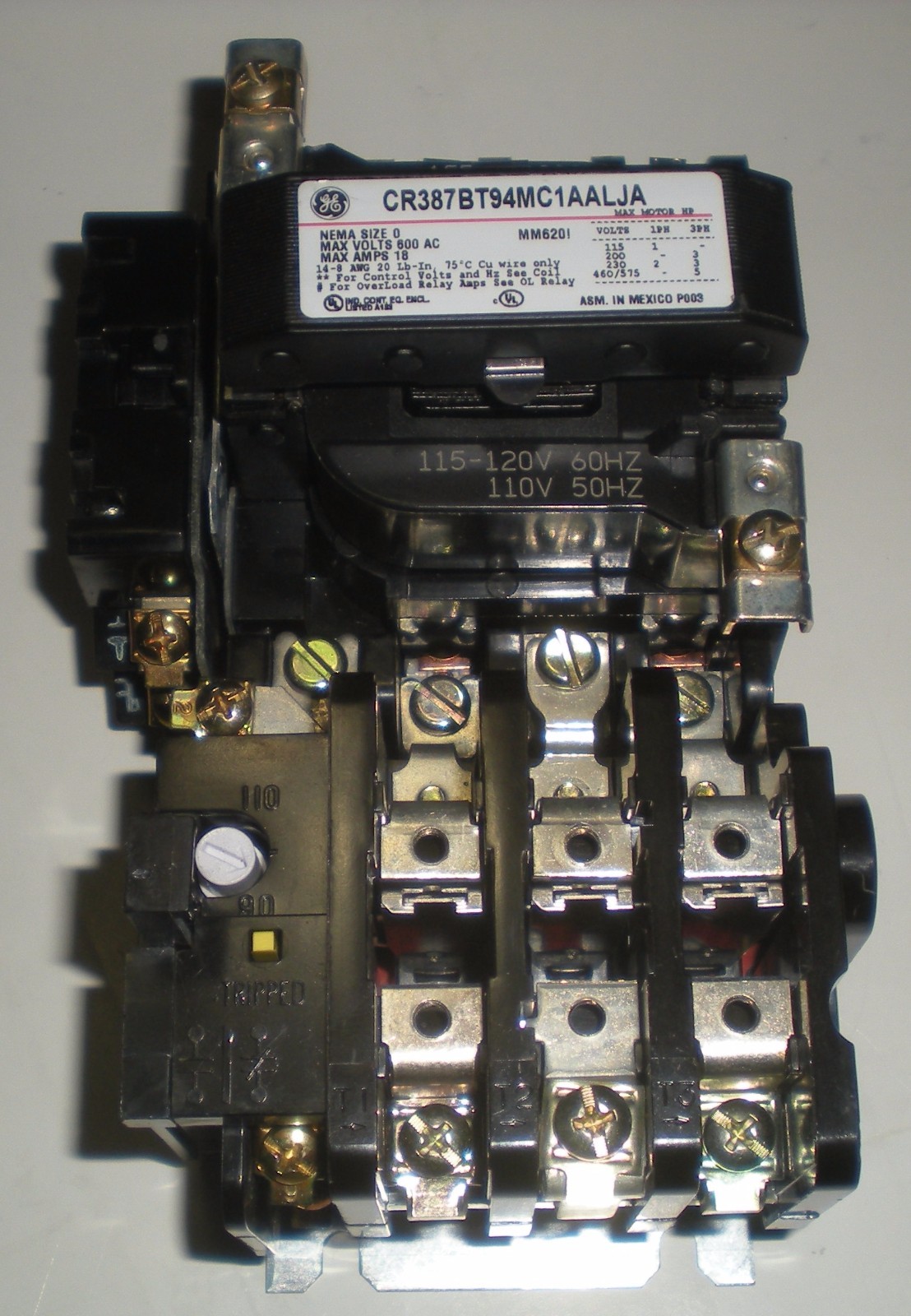 GENERAL ELECTRIC MOTOR STARTER CONTACTOR OVERLOAD CR306B002