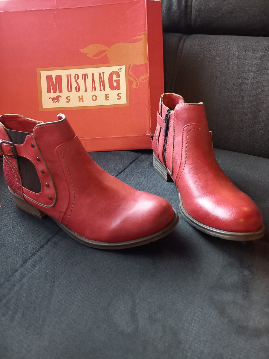 Mustang Stiefeletten Rote Biker Boots Damen Stiefel Bikerboots Rot