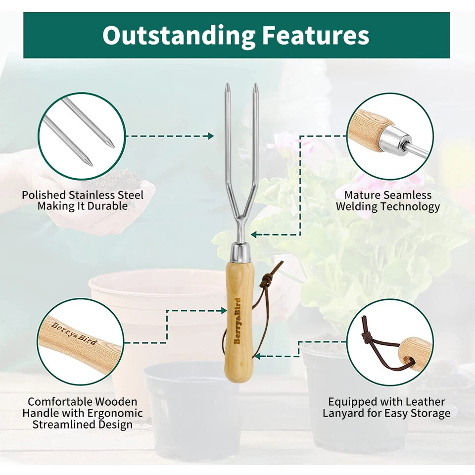 Berry&Bird Garden Hand Fork Double Tine Hand Fork 10 Years Warranty For Digging - Image 3 of 4