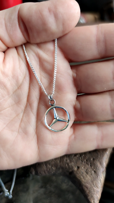 Pendentif En Argent Sterling 925 Avec Logo Mercedes - Diamètre 38 Mm, Pierres Simulées, Collier De 2,5 Pouces Et Plus