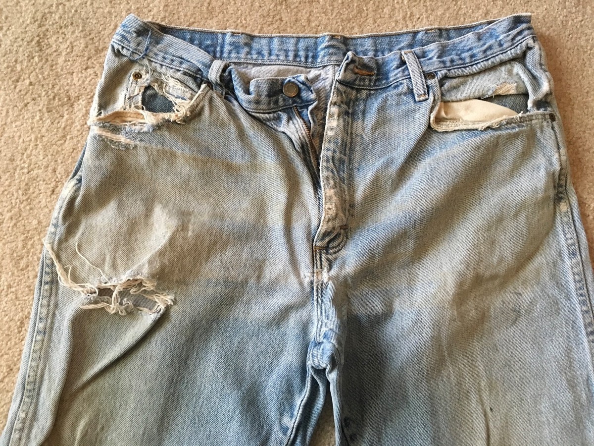Naturally weathered dirty stained reg fit denim jeans 36X30