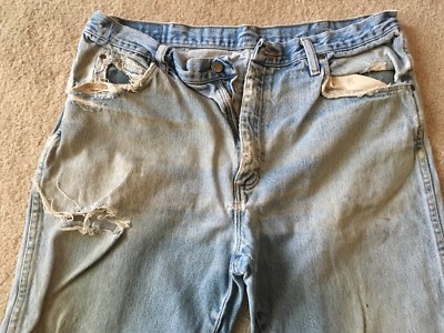 Naturally weathered dirty stained reg fit denim jeans 36X30