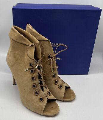 Aquazurra Suede 'Eva' Lace-Up Peep-Toe Shoe Boot in Latte sz 40