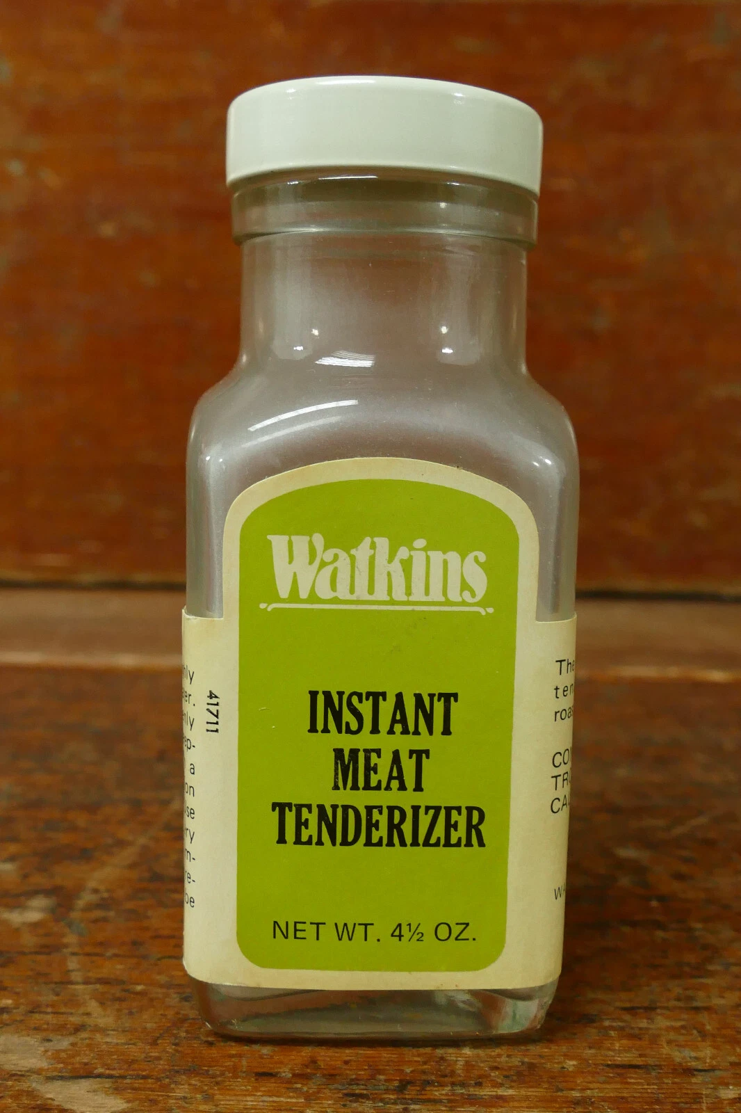 Vintage 1960s Watkins Instant Meat Tenderizer 4.5oz Glass Bottle Jar - Winona MN