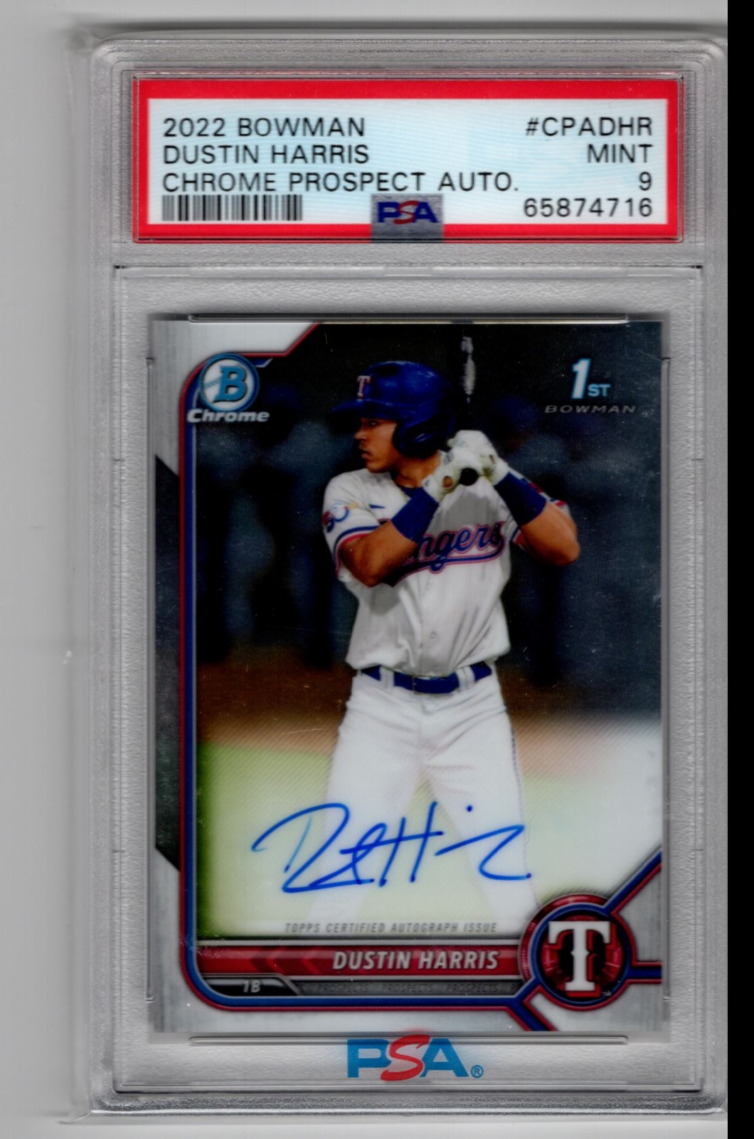 2022 Bowman Chrome Prospect Auto Dustin Harris Auto PSA 9 Texas Rangers #CPADHR