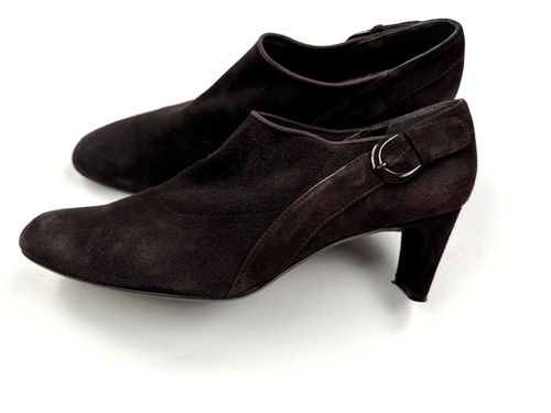 Stuart Weitzman Damen-Booties Veloursleder Pfennigabsatz 10 gebraucht, in einwandfreiem Zustand mandelförmige Zehenpartie braun