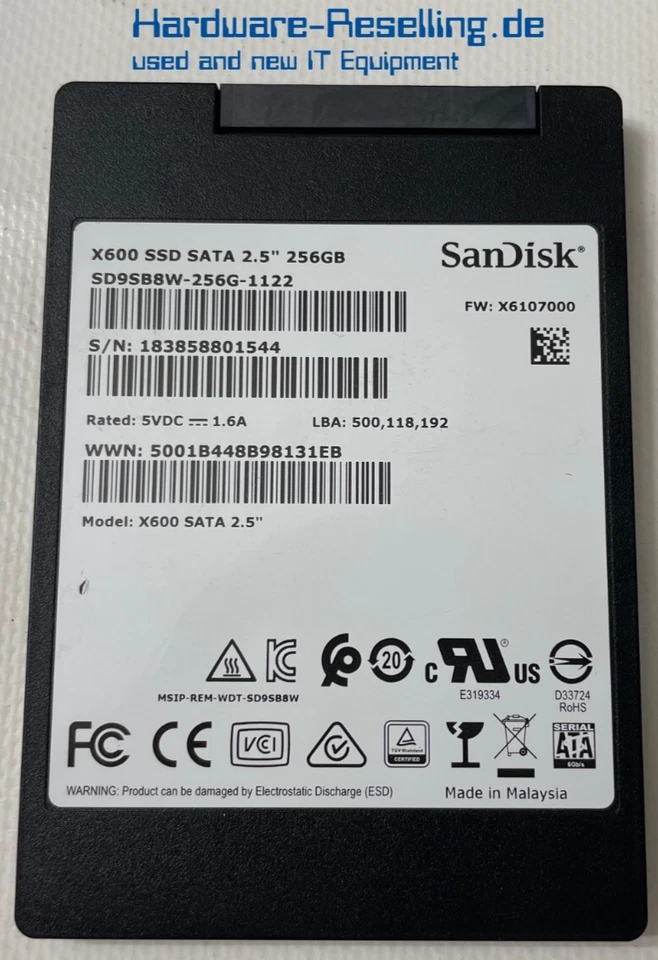 SanDisk X600 256GB 2,5" SATA III 6G 3D NAND SSD SD7UB3Q-256G-1122