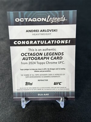 Carte UFC 2024 Topps Royalty - Andrei Arlovski Relique Supérieure Signature Or /10 SSP - Near Mint