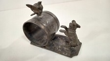 Victorian Silver Plated Figural Napkin Ring w/Dog & Bird - Inscribed "Katie"