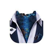 Blue Ascot Ties for Men Cravat Tie and Pocket Square Set Jacquard Silk Ascot ...