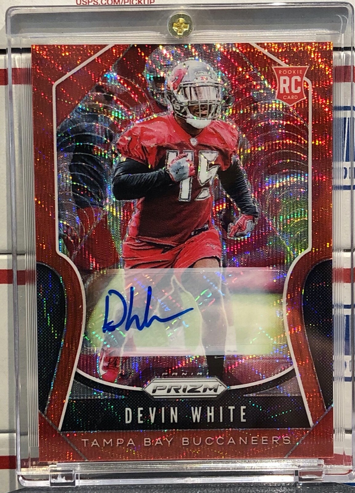 2019 PANINI PRIZM DEVIN WHITE ROOKIE, #312, AUTO, RED WAVE PRIZM, SERIAL#129/149