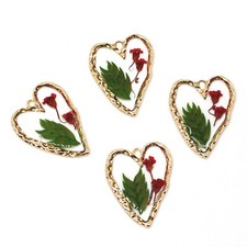 Clearance 8PCS Gold Tone Dried Flower Resin Irregular Heart Charm Pendant GBY713