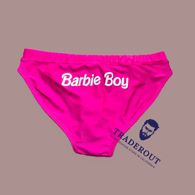 H.E.Arts Barbie Boy Logo custom print Mens berry pink swim brief swimwear M L