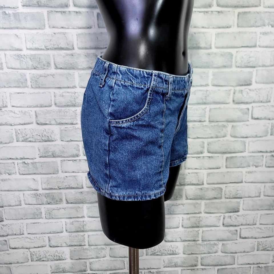 Pantalones Cortos Denim Vintage Años 90 Y2K Paris Blues Jrs 7 Lavado Oscuro Tiro Medio 28"W Foto 3 de 4