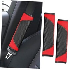 2PCS Car Seat Belt Cover Pad, Soft Carbon Fiber Leather Seatbelt Shoulder Red