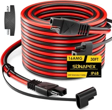 SUNAPEX SAE to SAE Extension Cable: 16 AMG 30 FT Pure Copper Cord - Waterproof Q