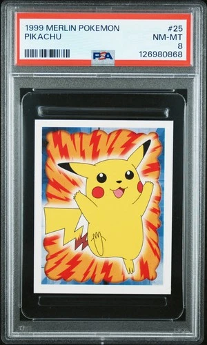 1999 MERLIN POKEMON #25 PIKACHU PSA 8