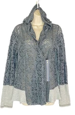 Gray lace hoodie S sheer jacket zip shirt relaxed casual hood MYSTREE top