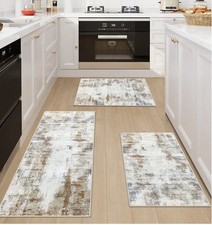 Famibay 3pc Kitchen Rug Set Non Slip Washable Beige/Brown 50x120 + 2x 50x80