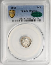 1865 SILVER 3CS PCGS MS 67+