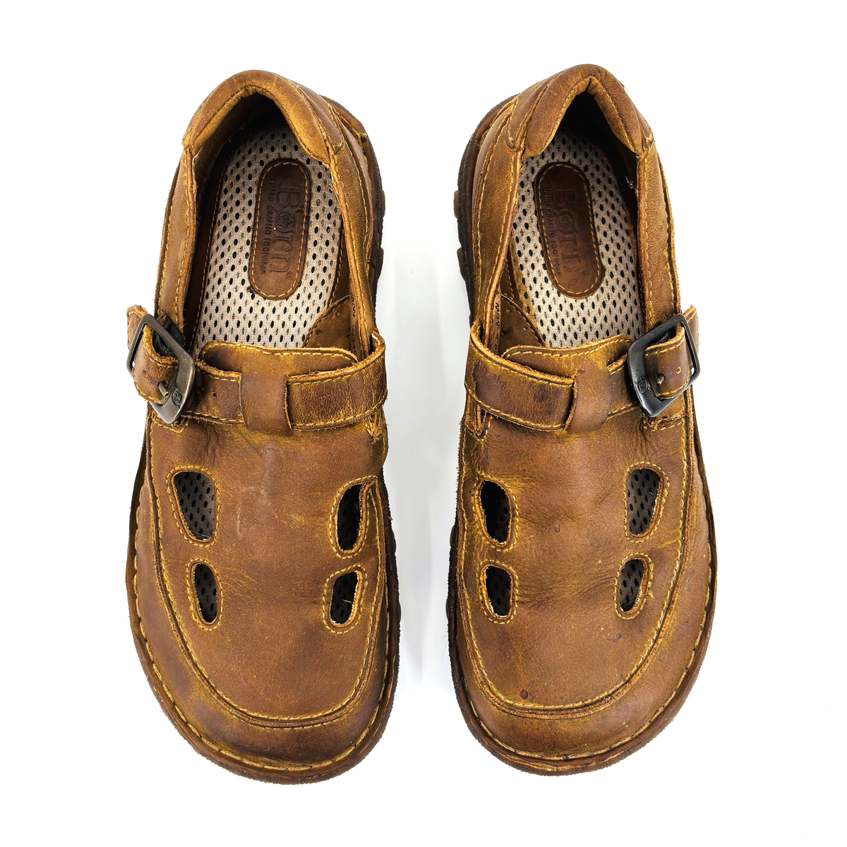 Womens 9 Born Brown Leather Monk Strap Buckle Casual Comfort