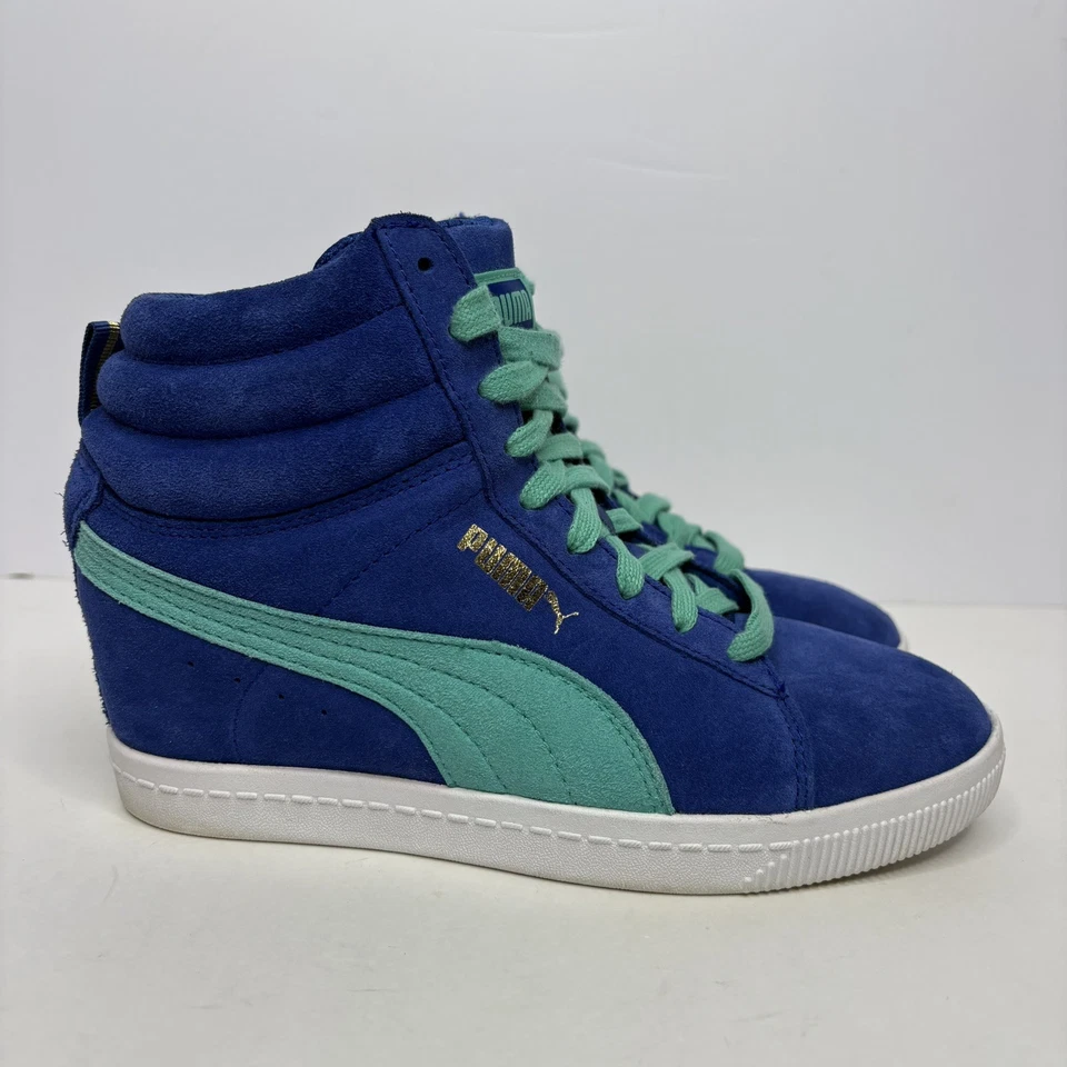Puma Classic Wedge Womens Size 7 Blue Teal White Athletic Suede Shoes Sneakers - Image 2 of 4