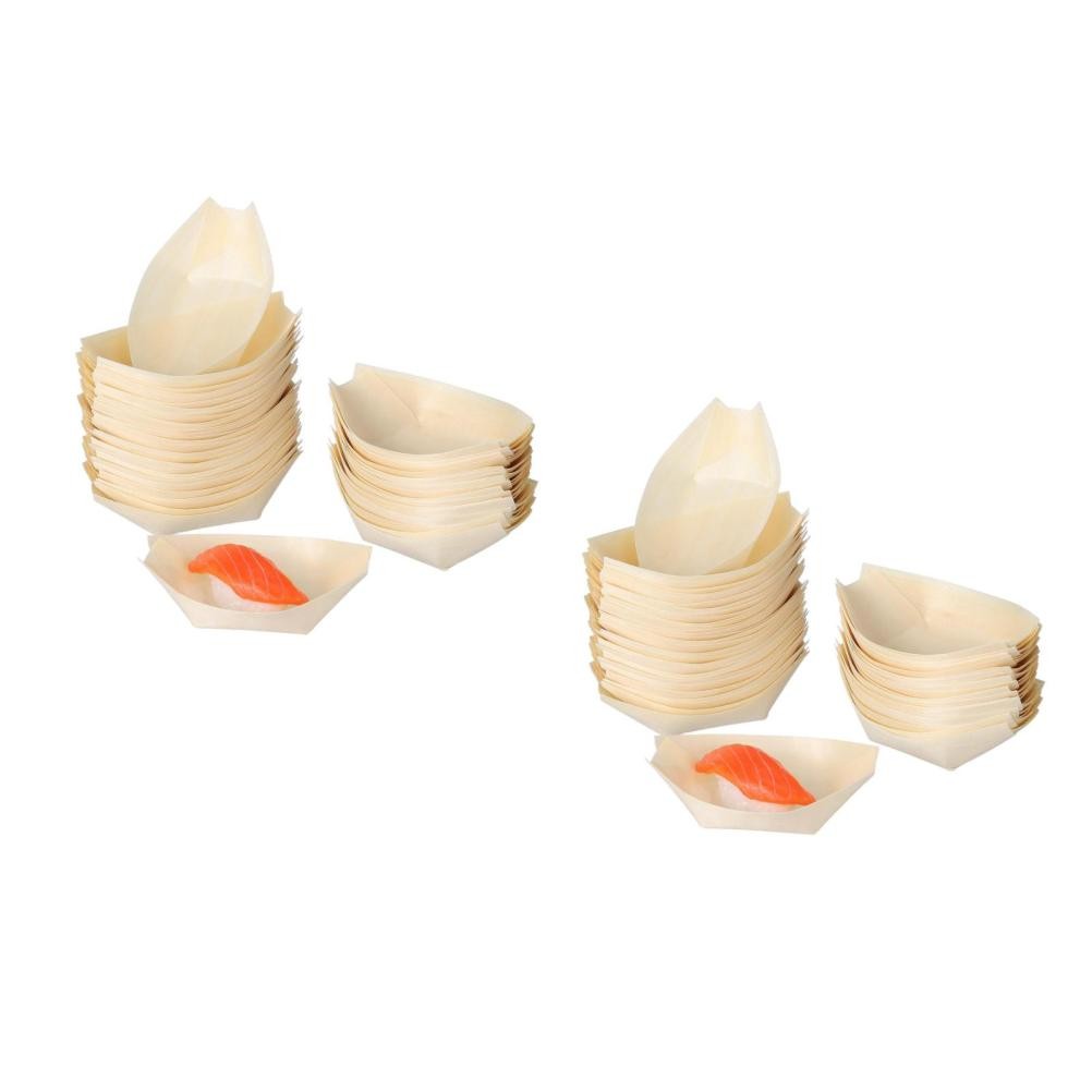 2 PCS Einwegschalen Holzschale Schiffchen Sushi-Halter Snackboote