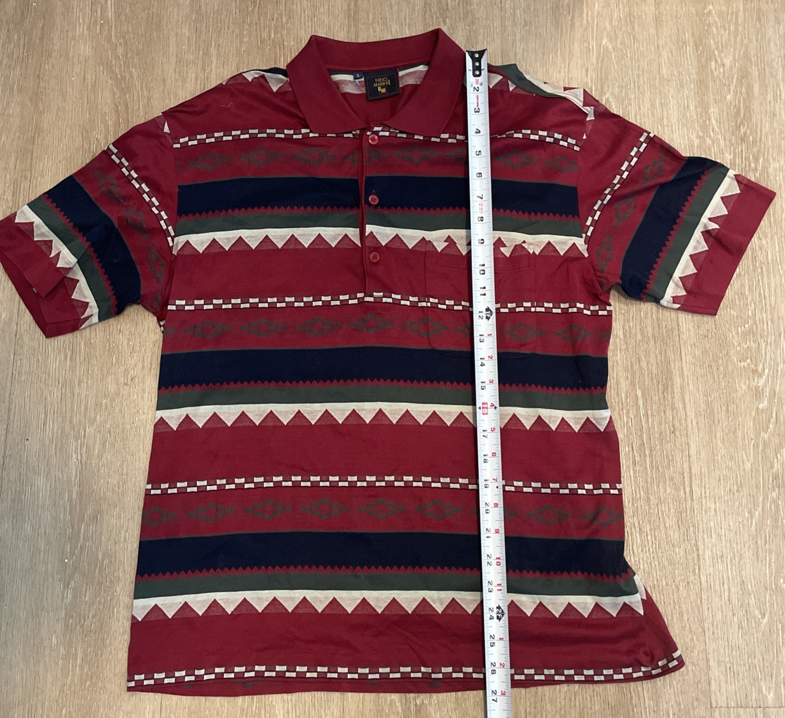 Vintage Nino Marini  Men’s polo Shirt   Geometric Pattern Size L Have Small Tear image 7