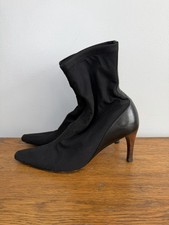Gucci Size 9 Vintage Black Leather Pointed Toe Heel Stretch Ankle Boots