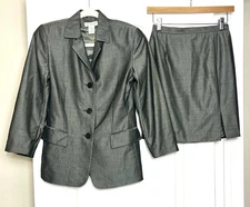 Ann Taylor Petites Wool Blend 6P Blazer Jacket & 2P Skirt Set Dark Gray Lined
