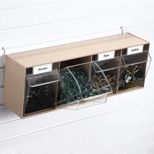 4 Tilt Out Storage Slatwall Bins Plastic Tip Out Bin with Metal Hooks and Lab...