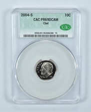 2004-S Roosevelt Dime CLAD PR69 DCAM CAC CACg *1035