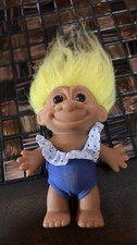Vintage Russ Troll Doll Yellow Hair Purple White Bathing Suit 5" Tall